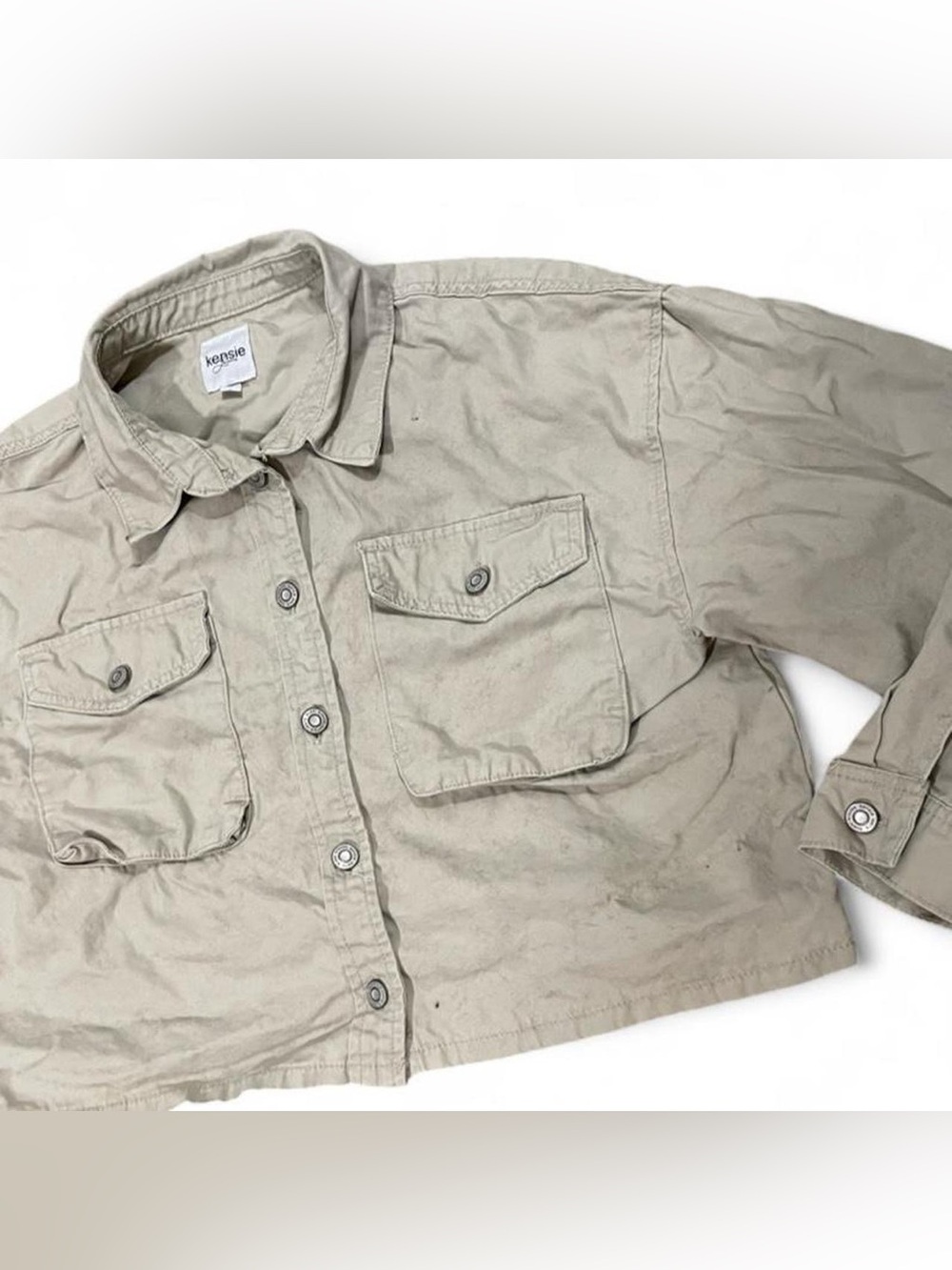 Kensie Light Beige Button-Front Utility Shirt